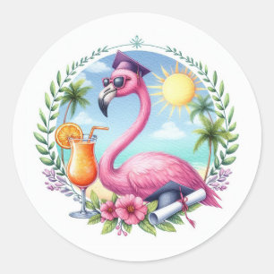 Heißrosa Tropischer Flamingo-Abschlussfeier Runder Aufkleber