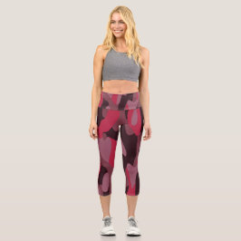 Heißrosa und Burgunder Camouflage Capri Leggings