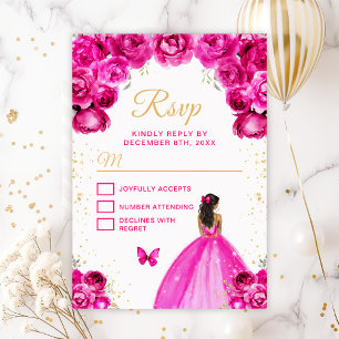 Heißrosa und Gold Dark Skin Prinzessin RSVP Karte