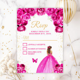 Heißrosa und Goldbraune Haarprinzessin RSVP Karte