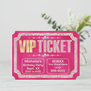 Heißrosa und goldene Diamanten und Glitzer-Ticket Einladung