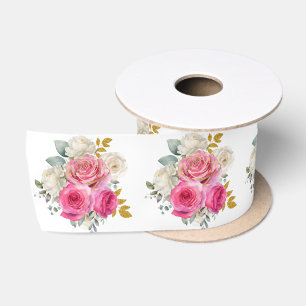 Heißrosa und goldene elegante Blumen Satinband