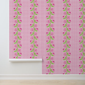 Heißrosa und Limette Blumenkolumne auf Gingham Tapete