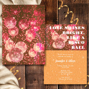 Heißrosa und orange Retro-Disco-Kugel-Hochzeit Einladung