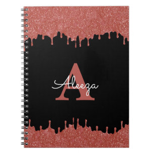Heißrosa und schwarze Monogramm-Glittertropfen Notizblock