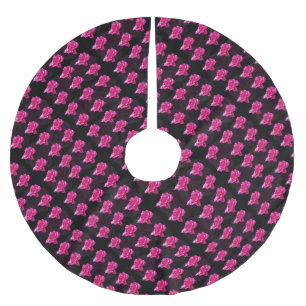 Heißrosa und schwarzes Rosenmuster, Polyester Weihnachtsbaumdecke