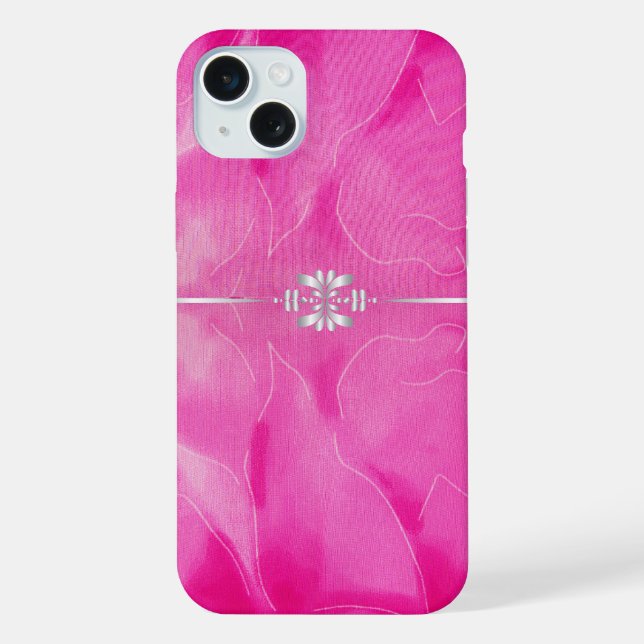 Heißrosa und Silber iPhone 15 Plus Hülle (Rückseite)