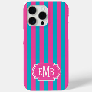 Heißrosa und Türkis Monogramm Streifen Case-Mate iPhone Hülle