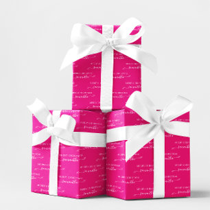 Heißrosa und weißer Frohe Weihnachten Süße Schleif Geschenkpapier Set
