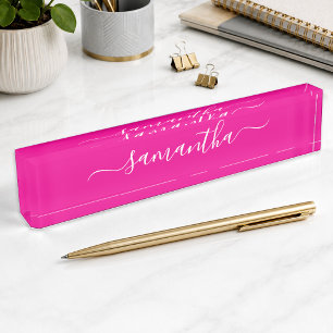 Heißrosa und weißer girly Signature Namensplakette