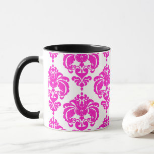 Heißrosa und weißes elegantes Chic-Damaskusmuster Tasse