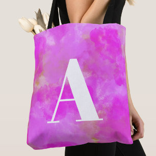 Heißrosa Wasserfarbe-Monogramm-Typografie Tasche