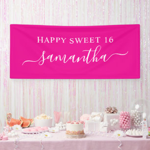 Heißrosa Weiße Glückliche Süße 16 Elegante Name Banner