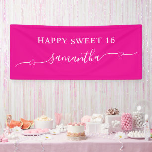 Heißrosa Weiße Glückliche Sweet 16 Herz Swash Name Banner