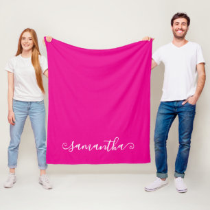 Heißrosa Weiße Kurze Lockige Swash Signatur Name Fleecedecke