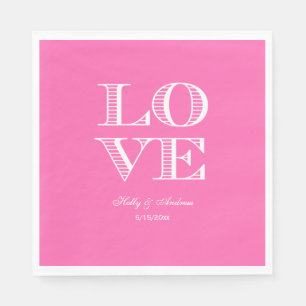 Heissrosa, weiße LIEBE Napkins Serviette
