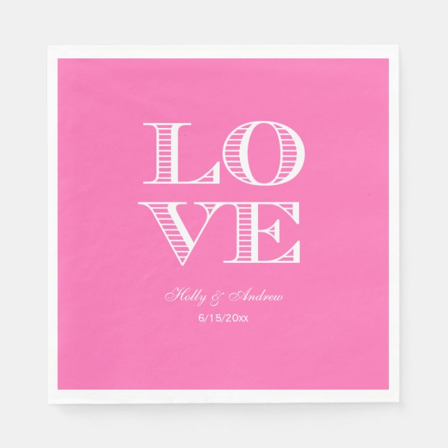 Heissrosa, weiße LIEBE Napkins Serviette (Vorderseite)