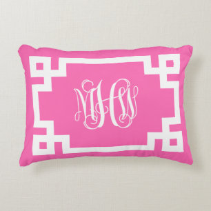 Heißrosa Weiße Reben-Schrift-Monogramm Griechische Dekokissen