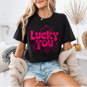 Heißrosa y2k Kirschen und Würfel Trendiges 'Lucky  T-Shirt