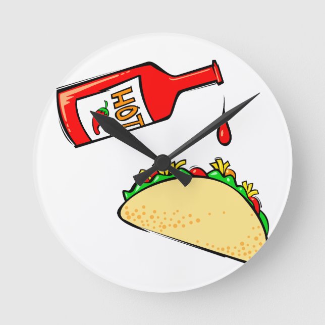 Heißsauce tropft auf tako runde wanduhr (Vorderseite)
