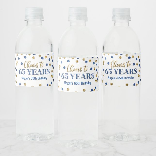 Heißt auf 65 Jahre Blue Gold Confetti Geburtstag (Flaschen)