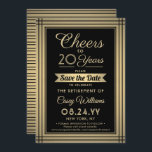 Heißt jedes Jahr Pensionierung elegant Schwarz und Save The Date<br><div class="desc">Laden Sie Kollegen, Familie und Freunde zu einer eleganten Feier für ihn oder sie mit dieser Schwarz-Gold-Ruhestand-Party Save the Date Einladung. Das Design besticht durch eine metallische Imitat, moderne schwarze Streifen, stilvolle Skriptkalligraphie und Vintage Kunst Deko inspirierte Typografie. Bitte beachten Sie, dass Gold farblich gedruckt ist, nicht als Folie. Diese...</div>