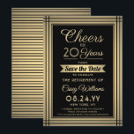 Heißt jedes Jahr Pensionierung elegant Schwarz und Save The Date<br><div class="desc">Laden Sie Kollegen, Familie und Freunde zu einer eleganten Feier für ihn oder sie mit dieser Schwarz-Gold-Ruhestand-Party Save the Date Einladung. Das Design besticht durch eine metallische Imitat, moderne schwarze Streifen, stilvolle Skriptkalligraphie und Vintage Kunst Deko inspirierte Typografie. Bitte beachten Sie, dass Gold farblich gedruckt ist, nicht als Folie. Diese...</div>