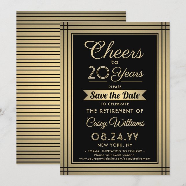 Heißt jedes Jahr Pensionierung elegant Schwarz und Save The Date (Vorne/Hinten)