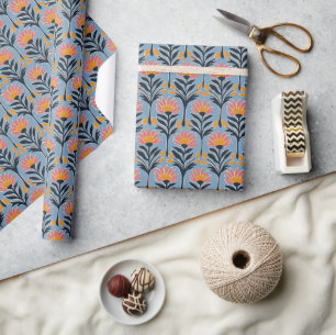 Heitere Blaue Blumen Retro Geschenkpapier