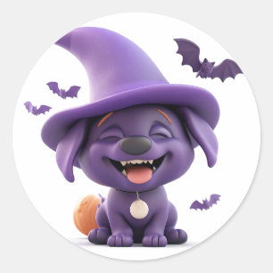 Heiteres Hund verkleidet als Hexe Halloween Runder Aufkleber