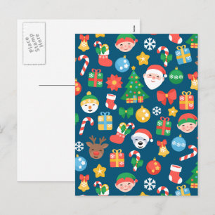 Heiteres Weihnachtsmuster auf blau Feiertagspostkarte