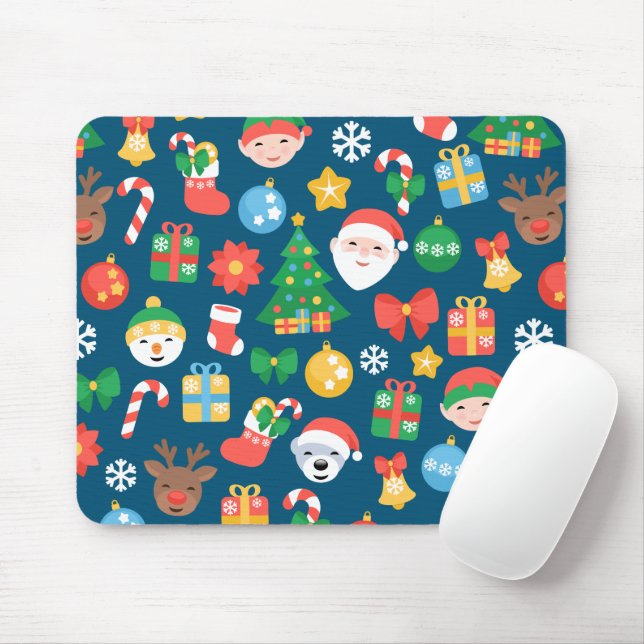 Heiteres Weihnachtsmuster auf blau Mousepad (Mit Mouse)