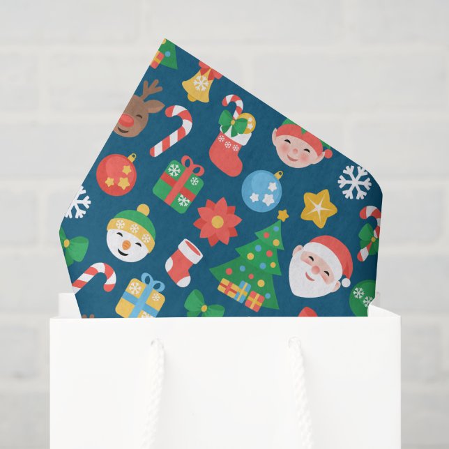 Heiteres Weihnachtsmuster auf blau Seidenpapier (Geschenktüte)