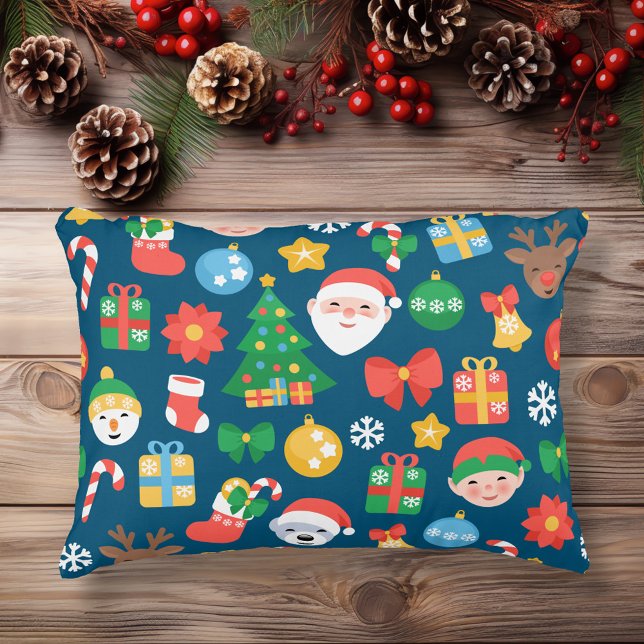 Heiteres Weihnachtsmuster auf blau Zierkissen (Von Creator hochgeladen)