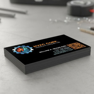Heizung und Kühlung (Logo & Qr Code) Schwarz HVAC Magnetische Visitenkarte