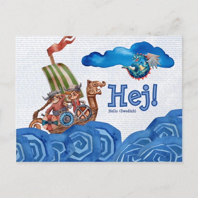 Hej! (Hallo) Schwedische Wikingerpostkarte Postkarte (Vorderseite)