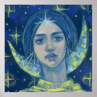 Hekate, Mondgöttin, pastellfarbene Malerei, Fantas