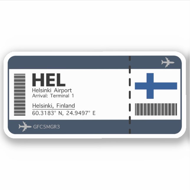 HEL Helsinki, Finnland Boarding Pass Aufkleber (Vorderseite)
