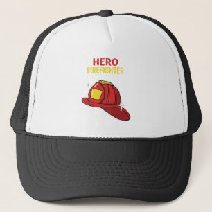 Held Feuerwehr Cartoon Rote Helm Würdigung Truckerkappe