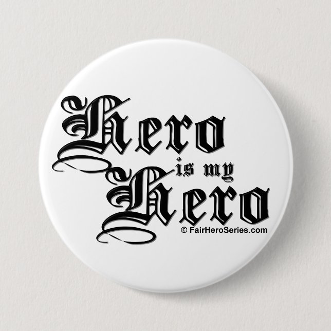 Held ist mein Held-Schwarz-Text-angemessenes Button (Vorderseite)
