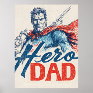 "Held Papa" Superhelden-Illustration mit Babyflasc Poster