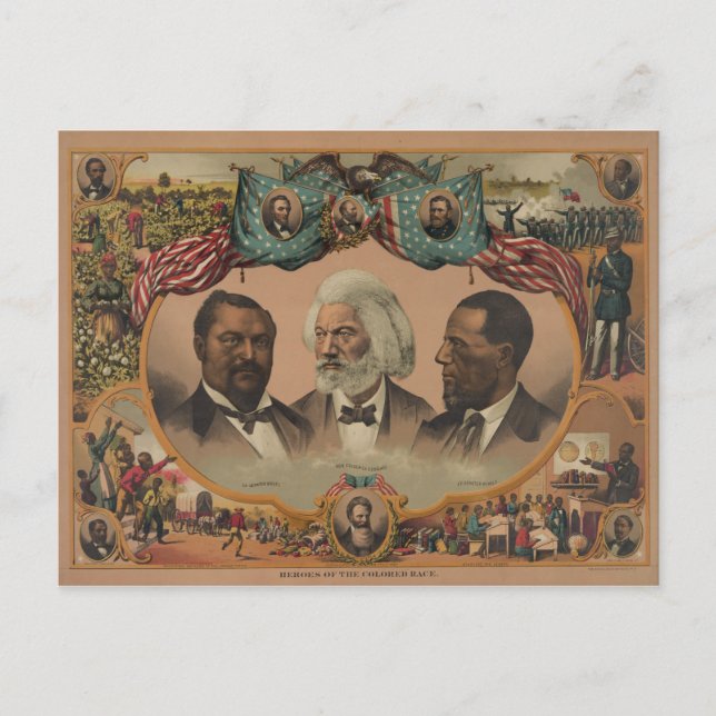 Helden des farbigen Rennens 1881 Frederick Douglas Postkarte (Vorderseite)