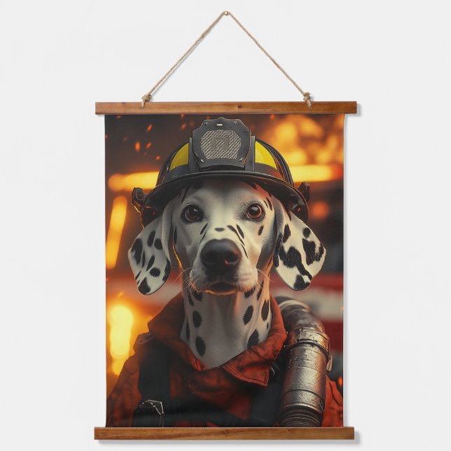 Heldenfeuerwehrer-Dalmatiner Wandteppich Mit Holzrahmen (Vorderseite)