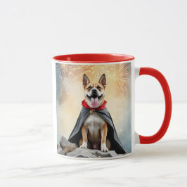 Heldenhund unter dem Feuerwerk. Tasse