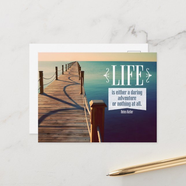 Helen Keller Inspiration Zitat "Adventure" Postkarte (Vorderseite/Rückseite Beispiel)