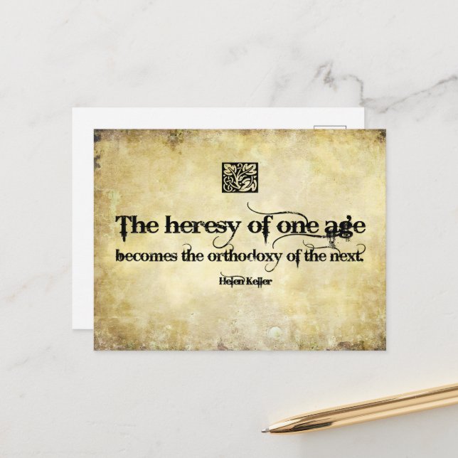 Helen Keller Inspiration Zitat Heresy eines Alters Postkarte (Vorderseite/Rückseite Beispiel)