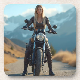 Helena Chevalier auf Motorrad / Berge Getränkeuntersetzer