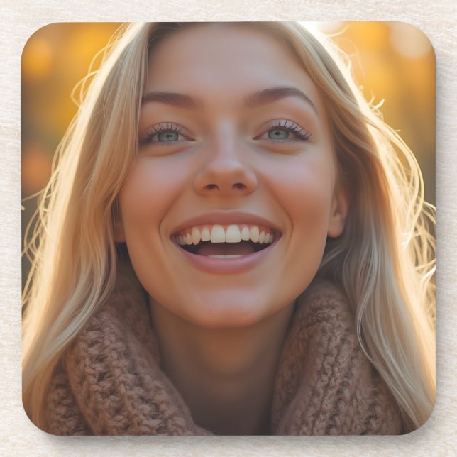 Helena Chevalier Nah-up im Herbstwald Getränkeuntersetzer (Vorderseite)