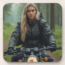 Helena Chevalier Reiten Motorrad durch Wald Getränkeuntersetzer