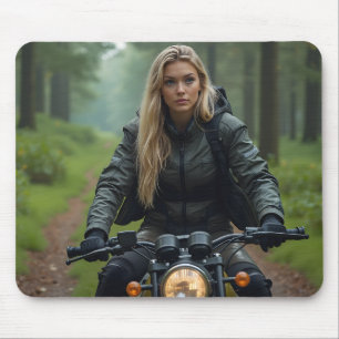 Helena Chevalier Reiten Motorrad durch Wald Mousepad
